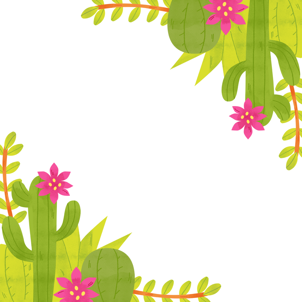 India Detailed Handdrawn Decorative Border Elements Cactus Corner Border